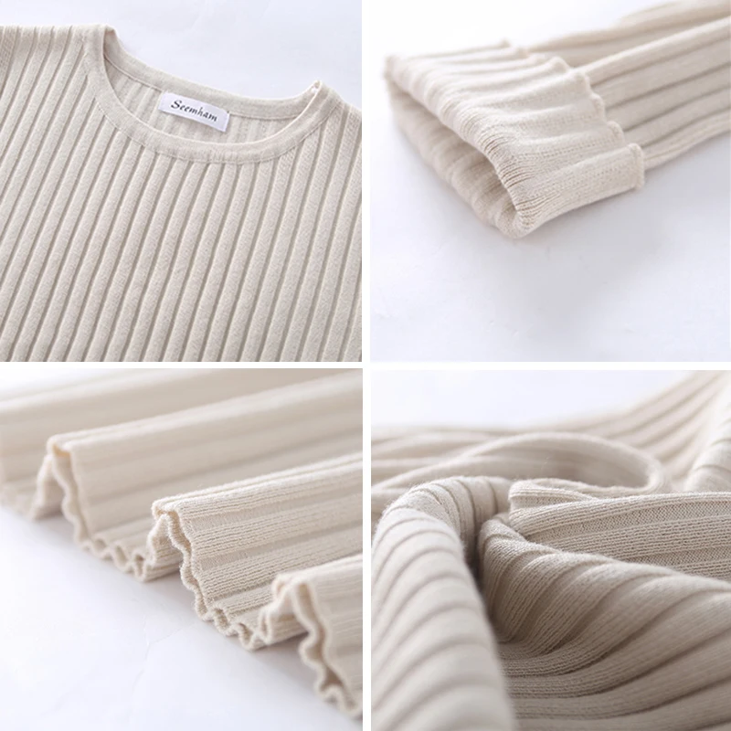 

Classic O-Neck Long Sleeve Sweater Dress Female Korean Style Slim Knitted Mid-Calf Straight Dress Casual Autumn Women's Dresses
