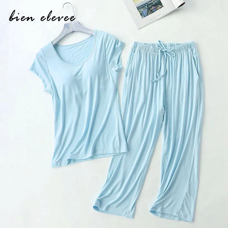

Pyjamas Suit Underwear Modal Plus-Size Femme Pajamas Sets Short-Sleeve Two-Piece-Set Home-Clothe Loose Soft Cotton Sleepwear