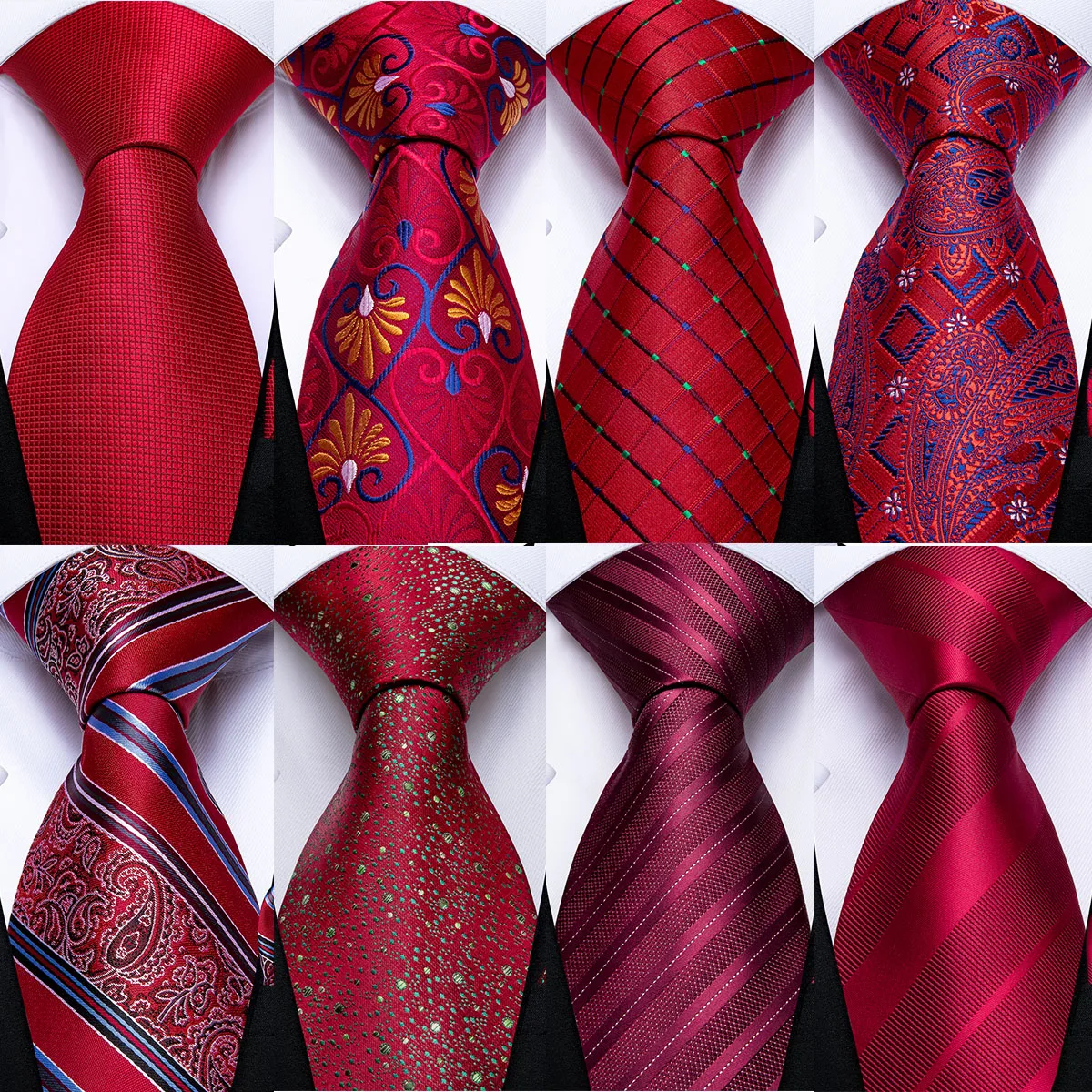 

New Design Wedding Men Tie Red Solid Striped Paisley Neckties For Men Business Dropshipping DiBanGu Hanky Cufflinks Tie Set