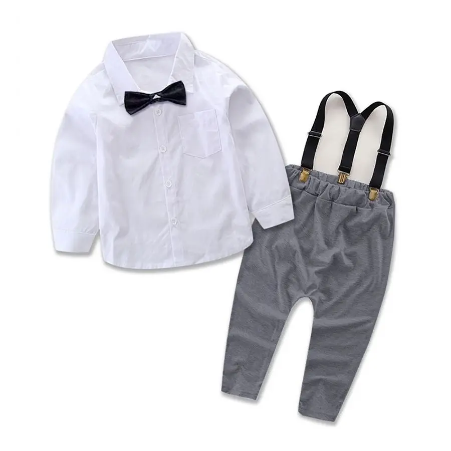 Toddler Baby Boys Gentleman Clothes Sets Long Sleeve Romper+Suspenders Pants 2Pcs Wedding Party Casual Outfits | Детская одежда и