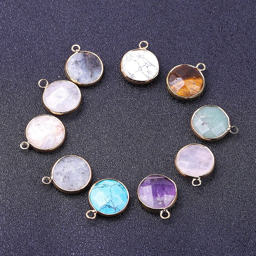 

Gold Edged Faceted Round Chakra Stone Healing Crystal Pendant Charms for Jewelry Making Reiki Balancing Necklace Wholesale