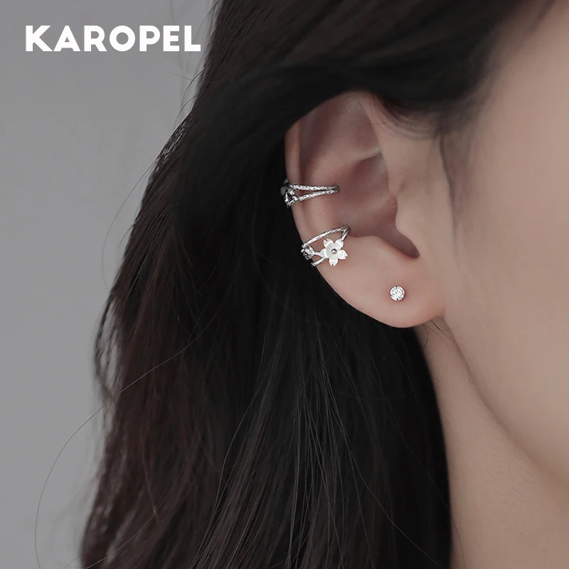 

Серьги-каффы для женщин без пирсинга, Ювелирное Украшение для ушей с камелией белого цвета, цвет Камелия, модные украшения для девушек, не пи...