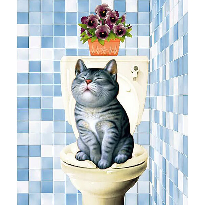

Full Square Drill 5D DIY Diamond Painting "Cat and toilet" 3D Round Full Embroidery set Cross Stitch Mosaic Decor gift VIP