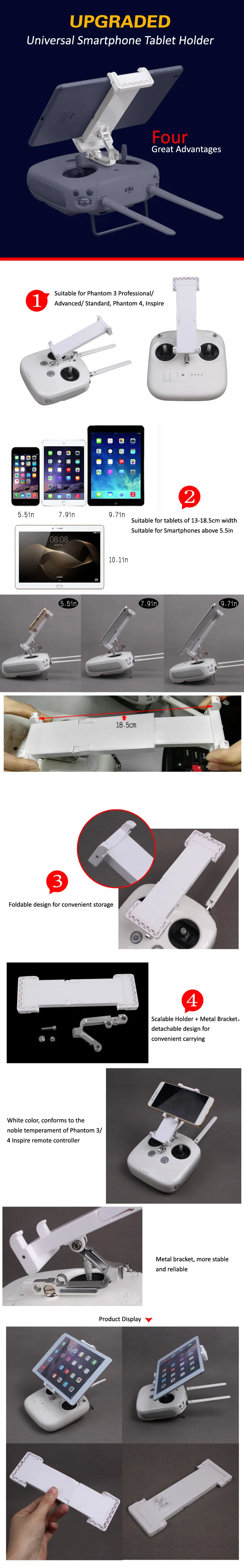 Держатель для телефона и планшета с металлическим кронштейном для DJI Phantom 3 standard 3 Adv 3 Pro Phantom 4 4 PRO V2.0 Inspire 1 2