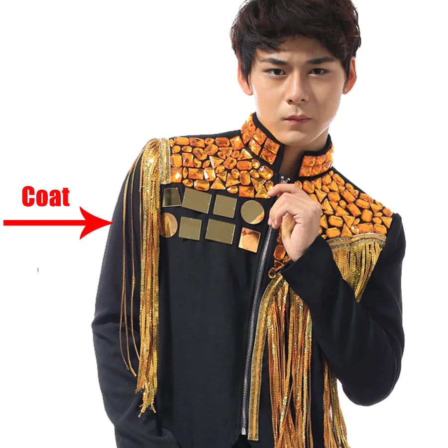 Long Sleeve Coat Новое зеркало высокого качества костюм для мужчин певцы сценическая одежда куртка с бахромой Мужская одежда для певцов в ночном клубе костюм BL2054 - Цвет: Long Sleeve Coat