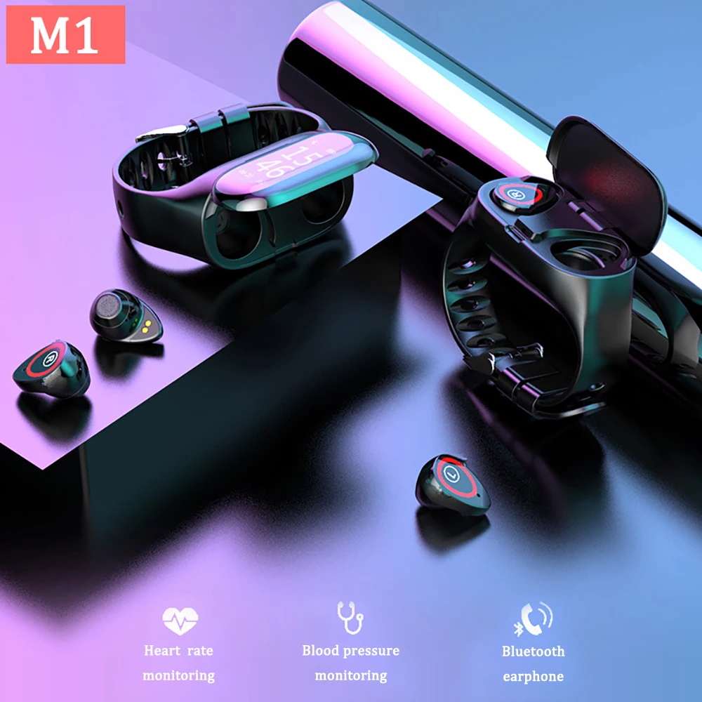 Умный Браслет M1 с гарнитурой 2 в 1 беспроводные наушники умные часы Bluetooth 5 0