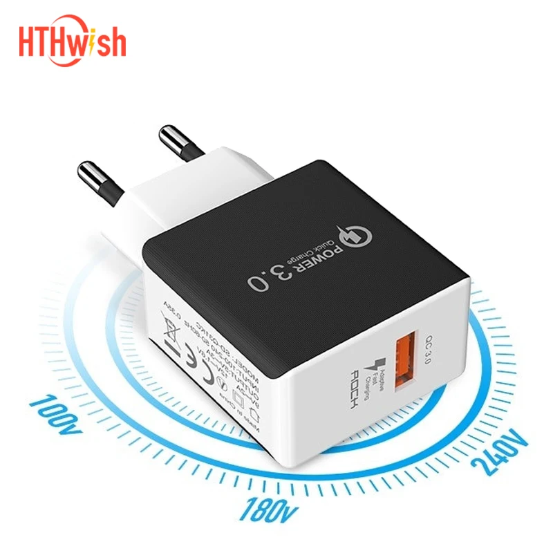 

5V 3A Phone Charger EU plug 1 port USB Wall 15W Adapter for Mobile Phone Tablet PC Quick Charge 3.0 Travel Charger Fast Charging