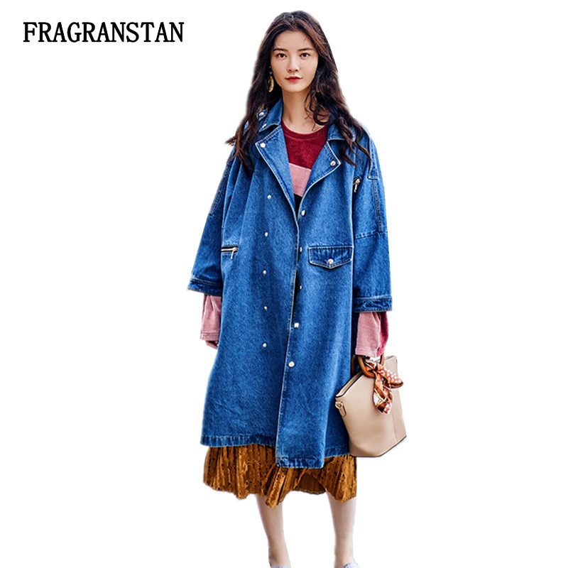 Новый Винтажный джинсовый синий плащ с карманами осенне зимнее женское модное