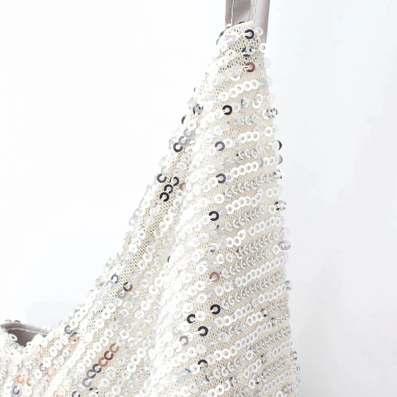 

YOSIBCD Women 2021 Sexy Fashion Shiny Sequin Cropped Tank Tops Vintage Backless Thin Straps Female Camis Mujer