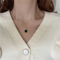 trendy square necklace for women korean vintage clavicle chain geometry black gold color pendant choker girls party gift jewelry