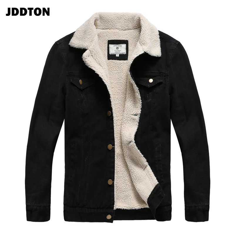 

JDDTON Men's Denim Lambswool Jackets Casual Male Loose Loog Sleeve Windbreaker Coats Hip Hop Outwear Thick Jean Streetwear JE526