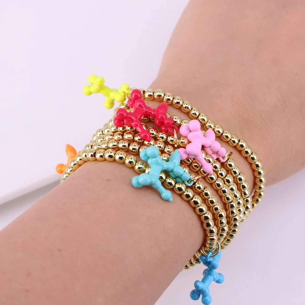 

5 шт., милый стиль, воздушный шарик, собака, эластичный браслет, Круглый бисер, позолоченный браслет для женщин, модные ювелирные изделия, под...