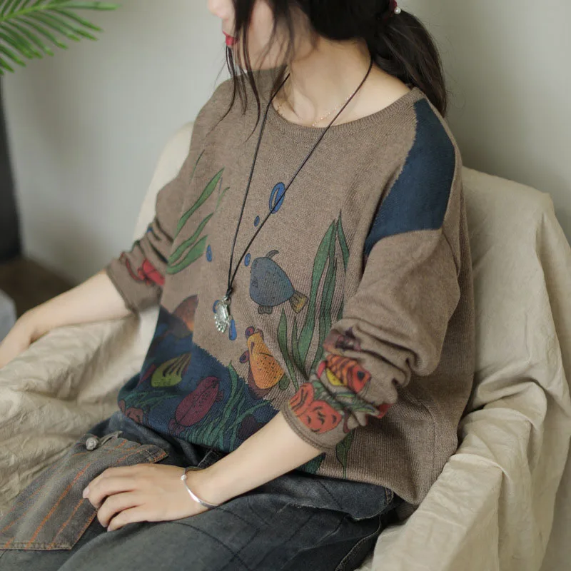 Harajuku Топ Femme пуловеры с героями мультфильмов морской водоросль вязаный свитер