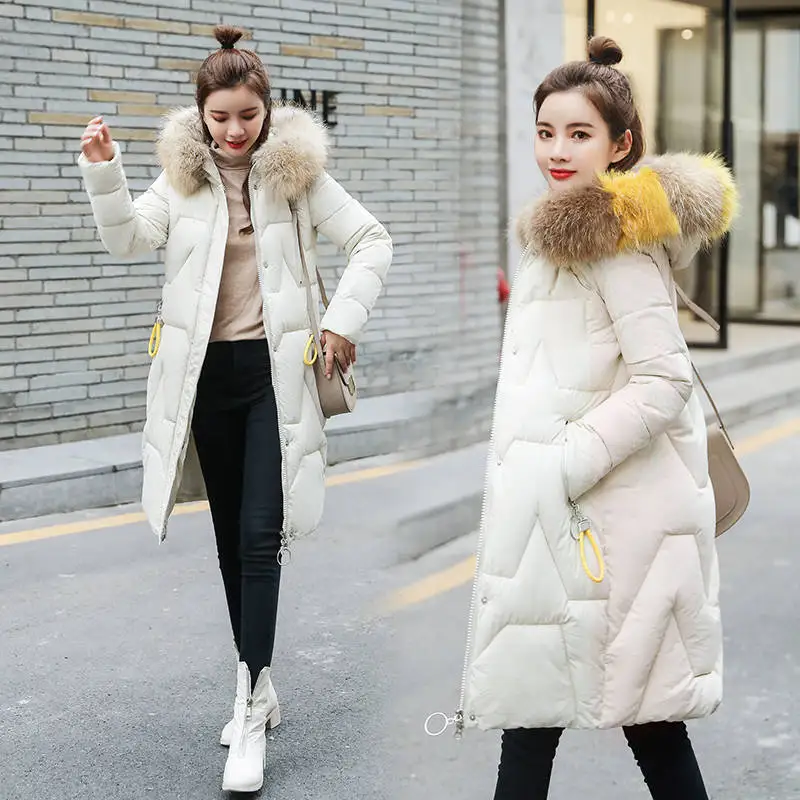 Зимние женские пуховики зимняя куртка большое меховое толстое изящное длинное