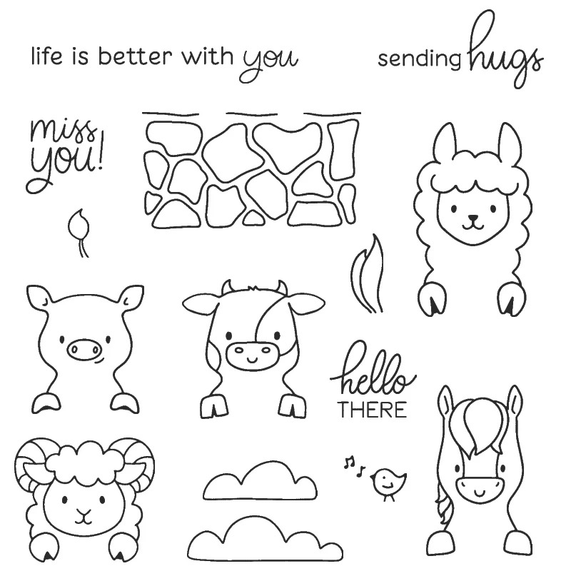 

Новинка 2021, прозрачные штампы и металлические штампы с изображением животных, свиней, коров, овец, лошадей, для изготовления поздравительны...