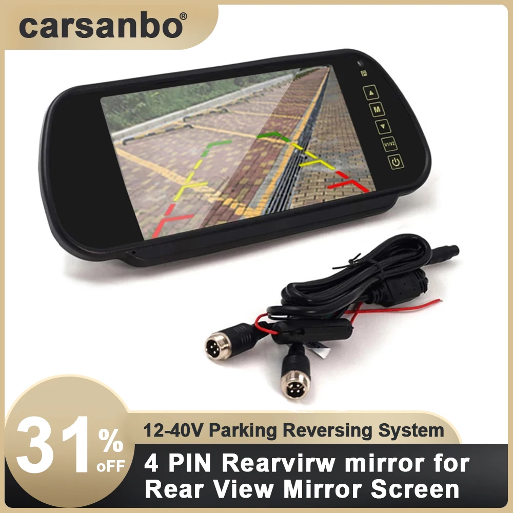 7 Inch Rearview Mirror Monitor 4PIN Support 12-40V Parking Reversing System  Car Monitor for HD Car Rear View Mirror Screen