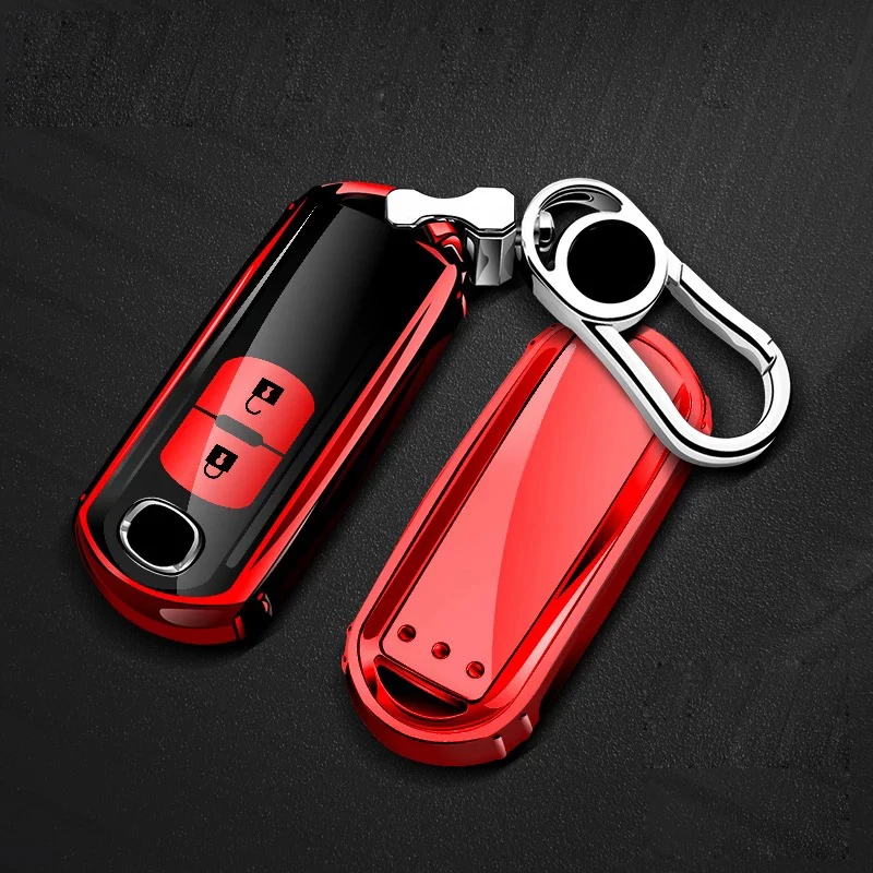 Red-2 buttons Чехол для ключей автомобиля из ТПУ для Mazda 3 6 Axela CX5 CX4 CX8 Atenza авто аксессуары защита ключей с брелоком - Название цвета: Red-2 buttons