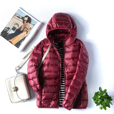 

New Women Thin Down Jacket White Duck Ultralight Jackets Autumn And Winter Warm Coats 6XL 7XL 8XL Plus Size Portable Outwear