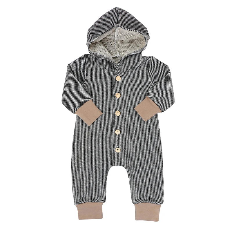 

Kaiya Angel Baby Boys Hoodle Spring Romper Long Sleeve Button Striped Clothes 2019 Wholesale Newborn Spring Autumn Jumpsuit