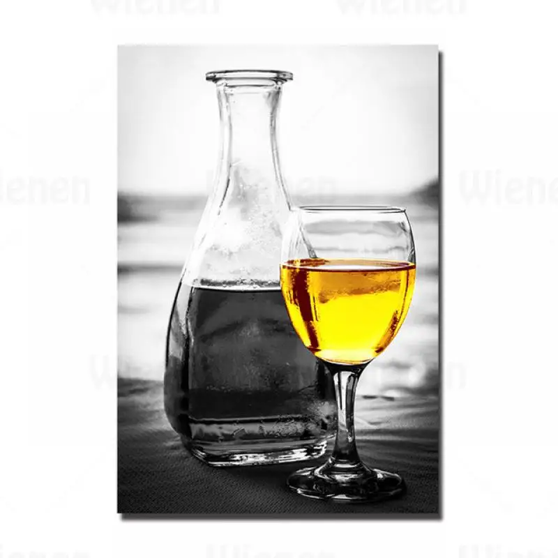 

Nordic Poster Canvas Painting Print Black White Yellow Wine Glass Champagne wall pictures Bar Pub Cafe Decor Wall Art Home Mural
