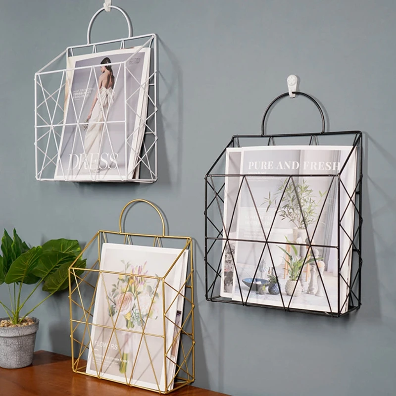 

Stylish Wall Mounted File Magazine Holder Hollow-out Mesh Iron Wire File Holder Rack Iron Bookends Floor Magazine Folder