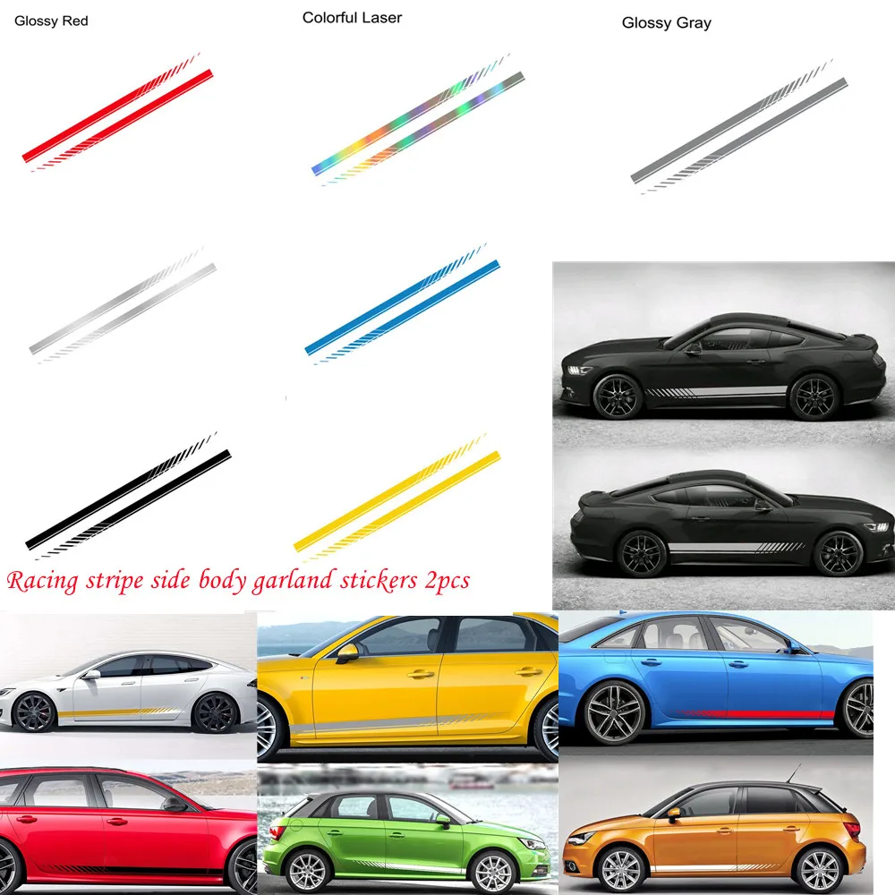 

2Pcs Decal Car Racing Plaid Hood Side Door Fender Stripes Stickers Decor PVC 190cm*9cm Racing Stripe Side Body Garland Stickers