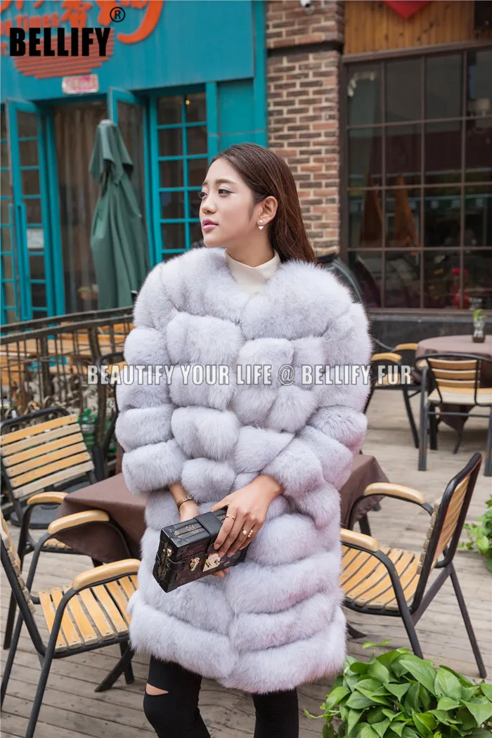 Женское пальто из натурального Лисьего меха 9 рядов роскошных со съемным рукавом
