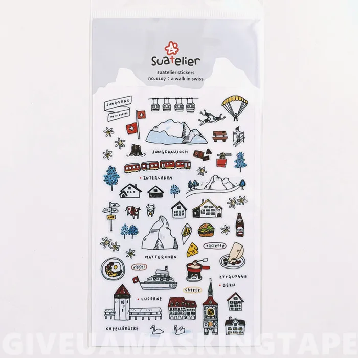 

1 Pc Kawaii A Walk in Swiss Stickers DIY Diary Sticker Scrapbook Decoration PVC Stationery Stickers
