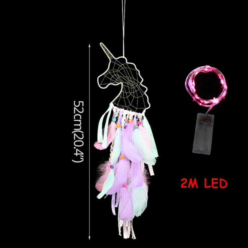 2m LED catcher-E WEIGAO Единорог Висячие поделки реквизит Unicornio день рождения Опора DIY перьевая Ткань Ремесло на стену висячие украшения принадлежности для рождения детей - Цвет: 2m LED catcher-E