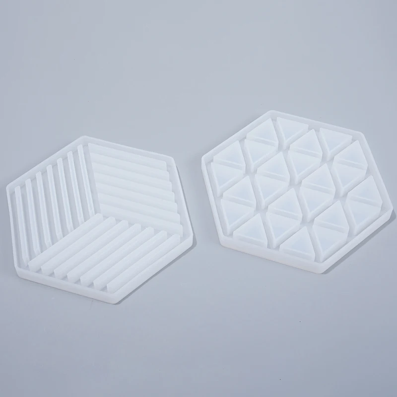

Hexagon Shaped Resin Epoxy Mold Silicone Cup Concrete Coaster Molds Striped Triangles Hollow Casting DIY Cement Tray Mold