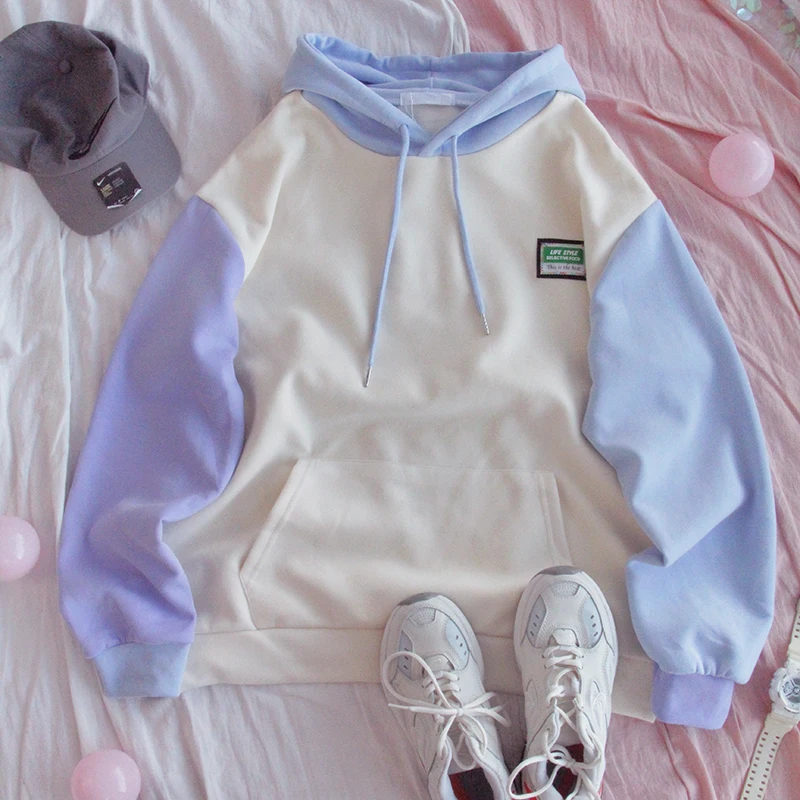 

Кашемировый свитер с капюшоном для девочек, зимний свободный студенческий пуловер в стиле Харадзюку, BF wind, подходящий цвет, топ ulzzang