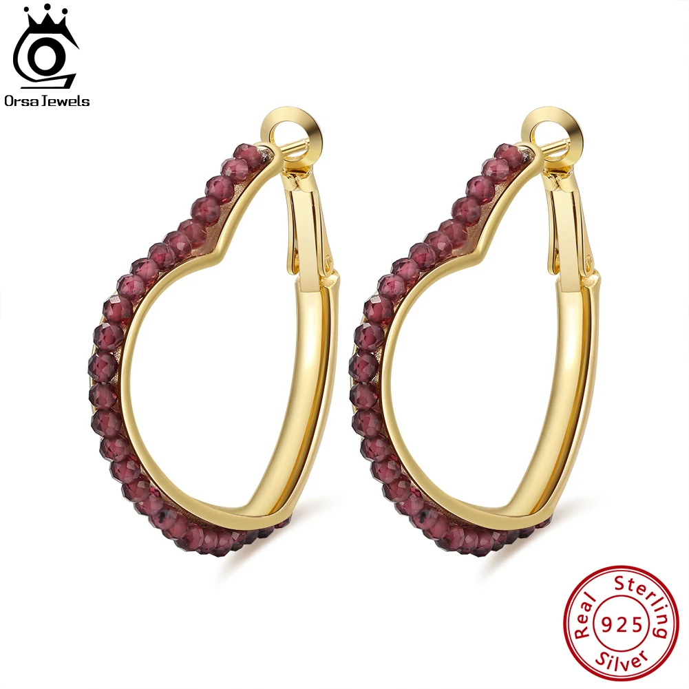 

ORSA JEWELS Natural Red Garnet Heart Shape Hoop Earings 925 Silver Earrings for Women Handmade Gemstone Party Jewelry GME20