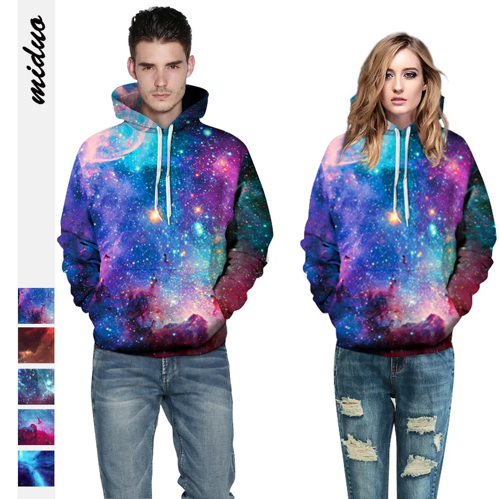 

Donsignet Starry Sky Printing Hooded Couple Hoodies Fashion Loose Top Women Trend Sweatshirt Women