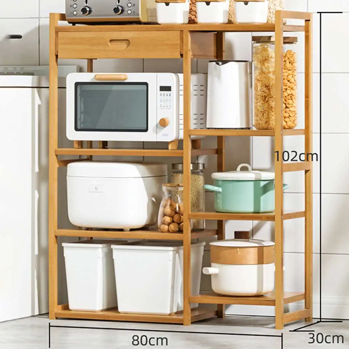 

4 Tiers Kitchen Shelf Microwave Rack Multi-layer Multi-function Kitchen Storage Floor-standing Seasoning Dish Rack Space Saving