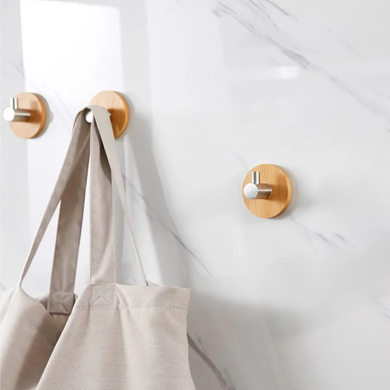 Клеящиеся настенные крючки натурального бамбука Нержавеющая сталь настенная