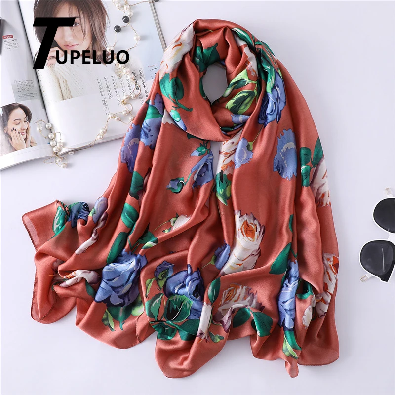 Женский шелковый шарф с цветочным принтом модные пляжные шарфы 2020 Дамский хиджаб