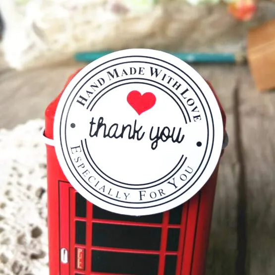 

100PCS "Thank you" Round White Kraft Stationery label sticker Students' DIY Retro Seal sticker For products handmade with Love