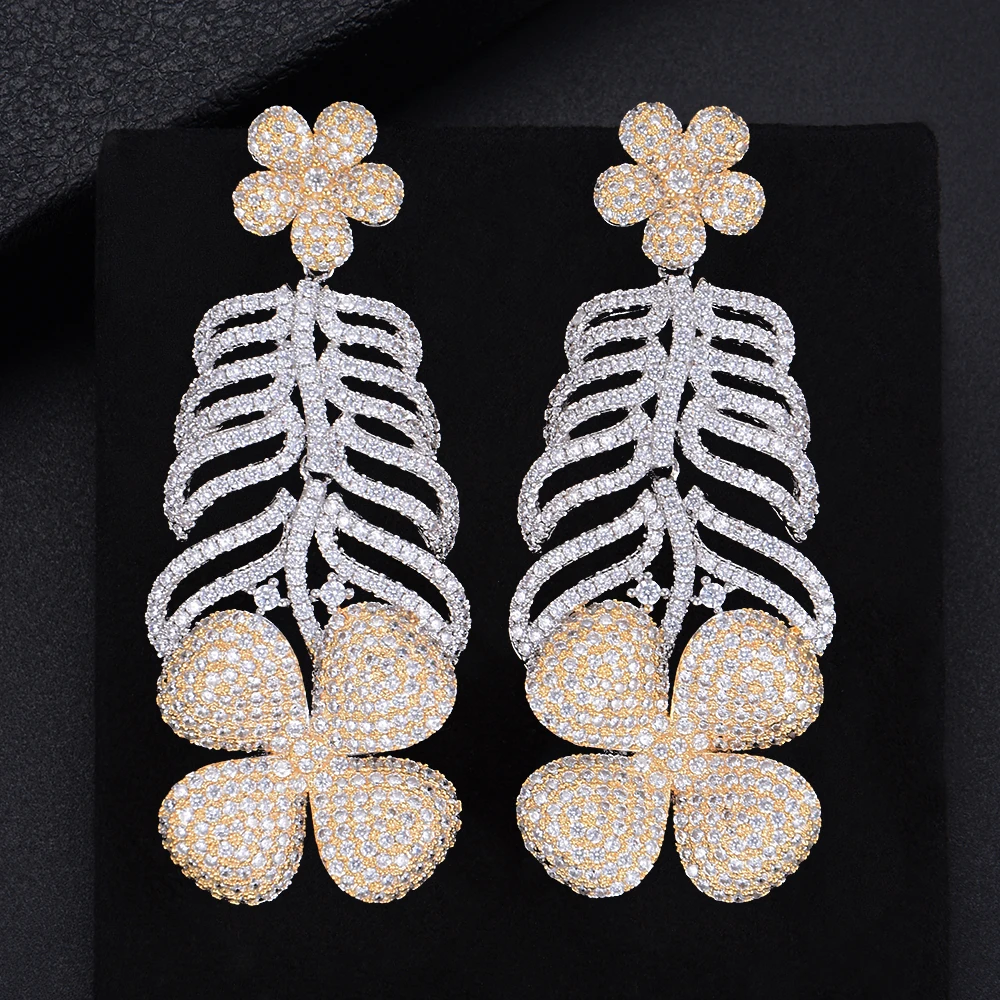 

LARRAURI модные ювелирные изделия женские Свадебные обручальные серьги-висюльки роскошный цветок полный кубический циркониевая инкрустация п...