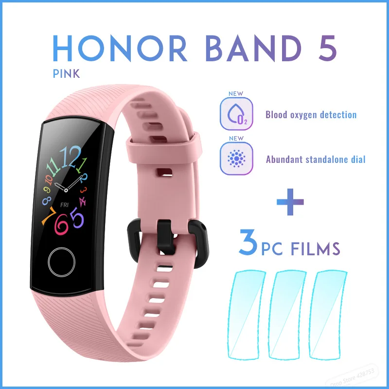 pink add films Умный Браслет huawei Honor Band 5, Оксиметр, волшебный цвет, сенсорный экран, для плавания, для обнаружения сердечного ритма, сна, сна - Цвет: pink add films