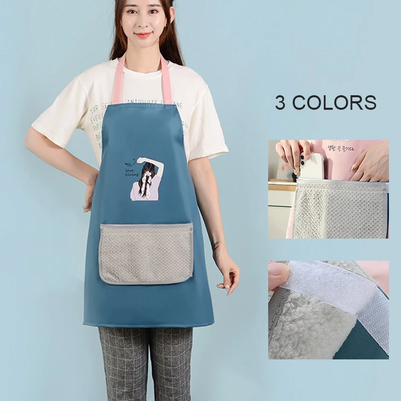 

Women Adjustable Half-length Apron with Pocket Cartoon Waterproof Oilproof Apron for Hotel Kitchen Restaurant Cook 3 Colors