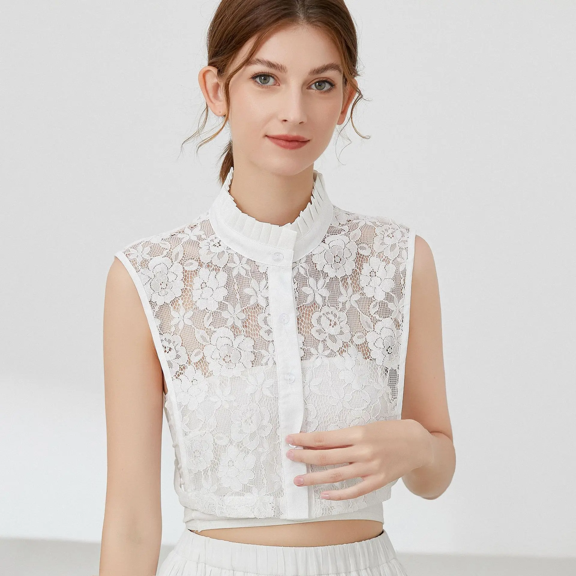 

2022 White Stand Lace Floral Fake Collar for Women Half Shirt Detachable Collar Shirt Lapel Blouse Top Women Clothes Accessories