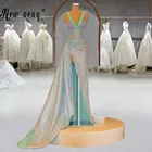 Женское длинное вечернее платье с юбкой-годе, элегантное платье серебристого цвета с V-образным вырезом и разрезом на боку в африканском стиле дубайского дизайна, 2021