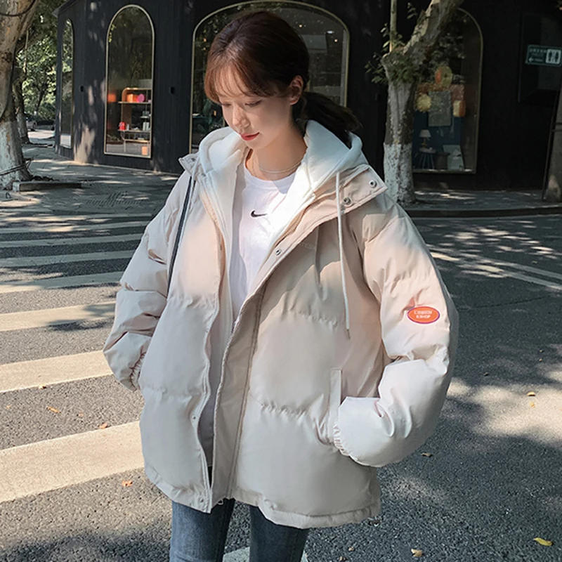 2022 Mock Two-Piece Hooded Women's Winter Coat Casual Thick Warm Padded Parkas Down Jackets Female Ladies Outerwear Solid Coats