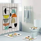 Занавеска для душа с геометрическим рисунком среднего века, современная абстрактная художественная занавеска в ванную комнату, цветные оранжевые круги в стиле ретро, коврики для ванной, декоративные коврики