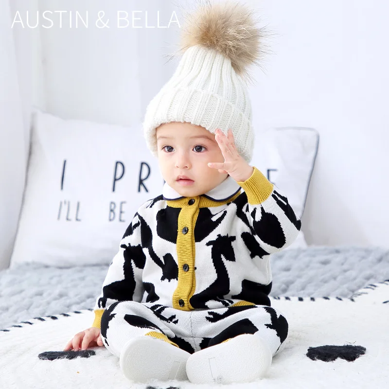 

3 - 24M Baby Pure Cotton Cardigan Suit for Boys Spring and Autumn Knitwear Crew Neck Sweater Toddlers Clothes Two-Pieces Sets