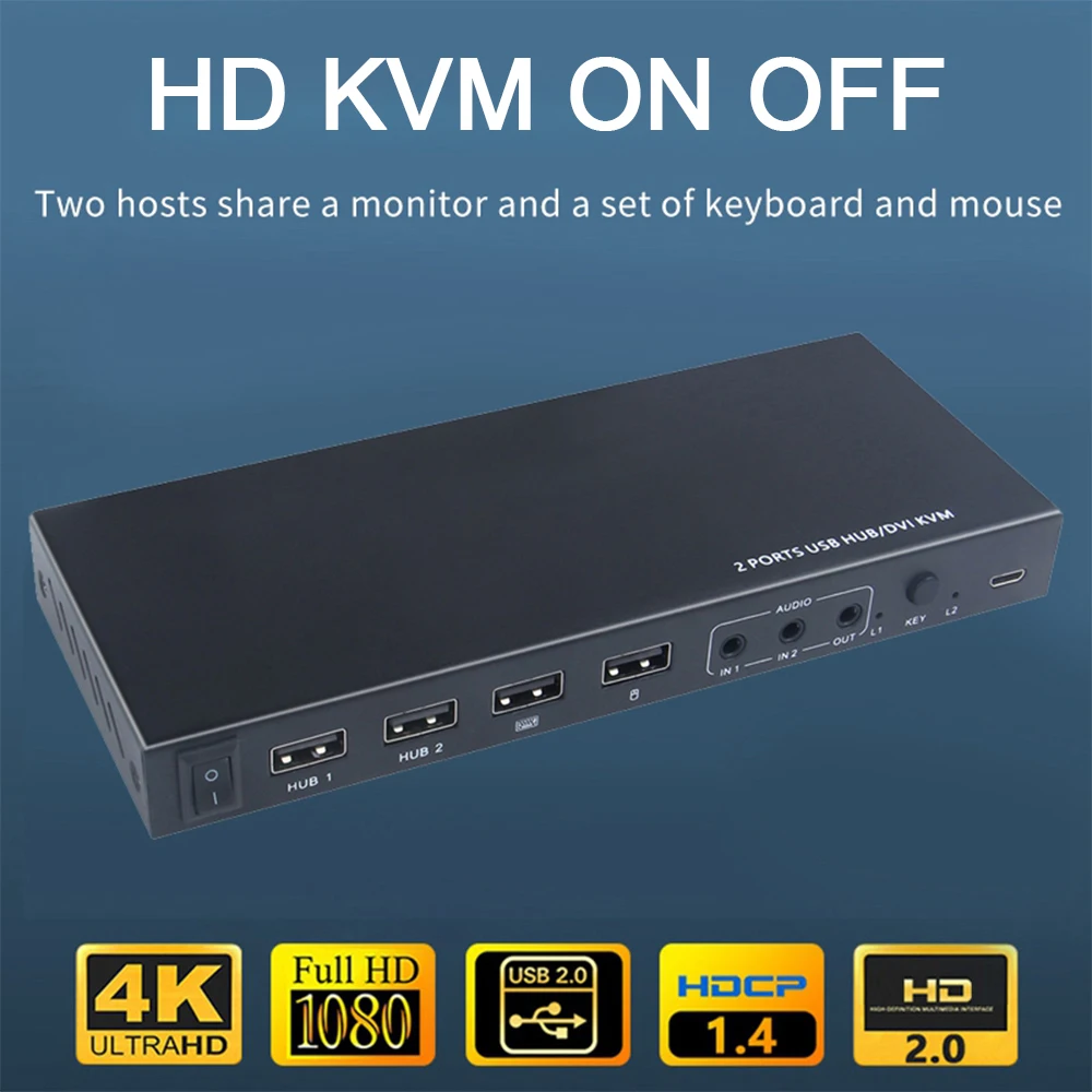 

2-Port DVI KVM Switch With Audio Support 4K60HZ Resolution DVI-D Dvi Kvmi Switch Dvi Switch 2 Into 1 Dvi Cable DVI-D