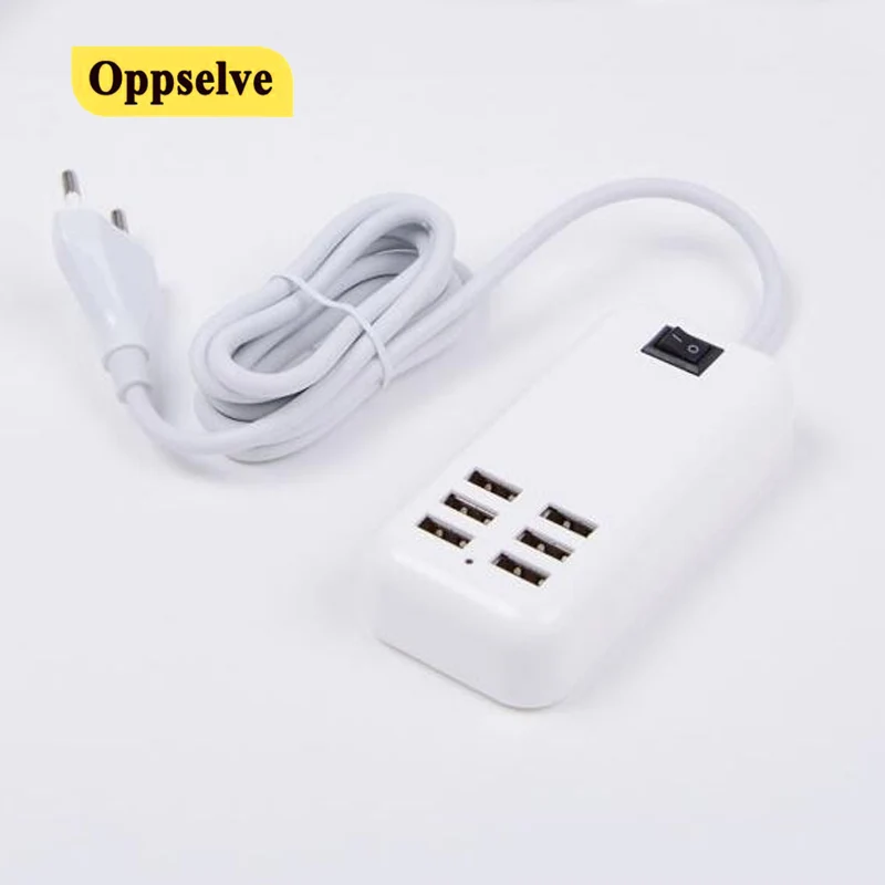 

6 Ports Portable USB Hub Desktop Wall Charge Fast Charging Adapter EU Plug Slots Charging Extension Socket Outlet With Switch