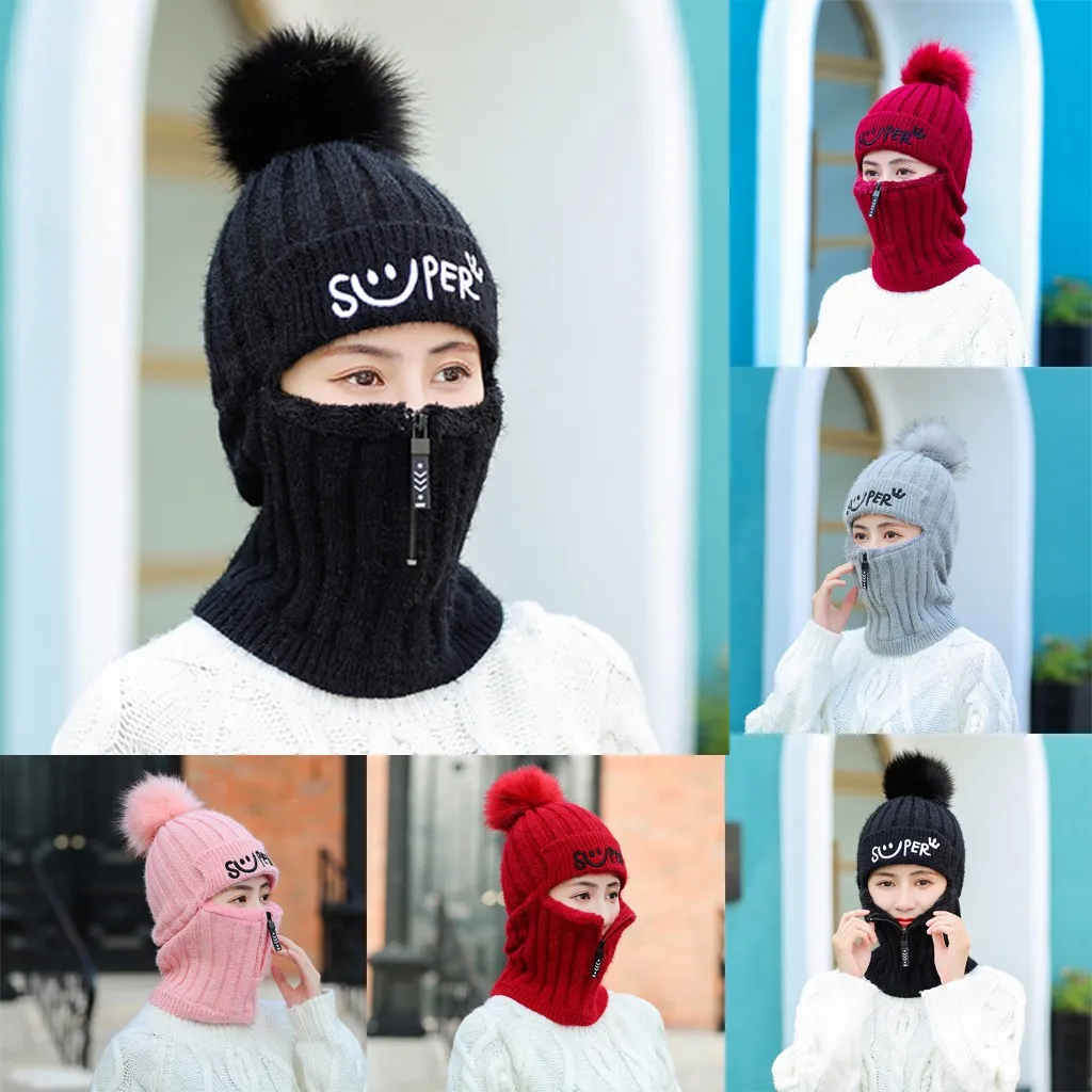 Ski Cap Scarf Winter Warm Woman Knitted Ear Protector Wool Warming And Thickening Fleece Zipper Hat#g4 | Спорт и развлечения