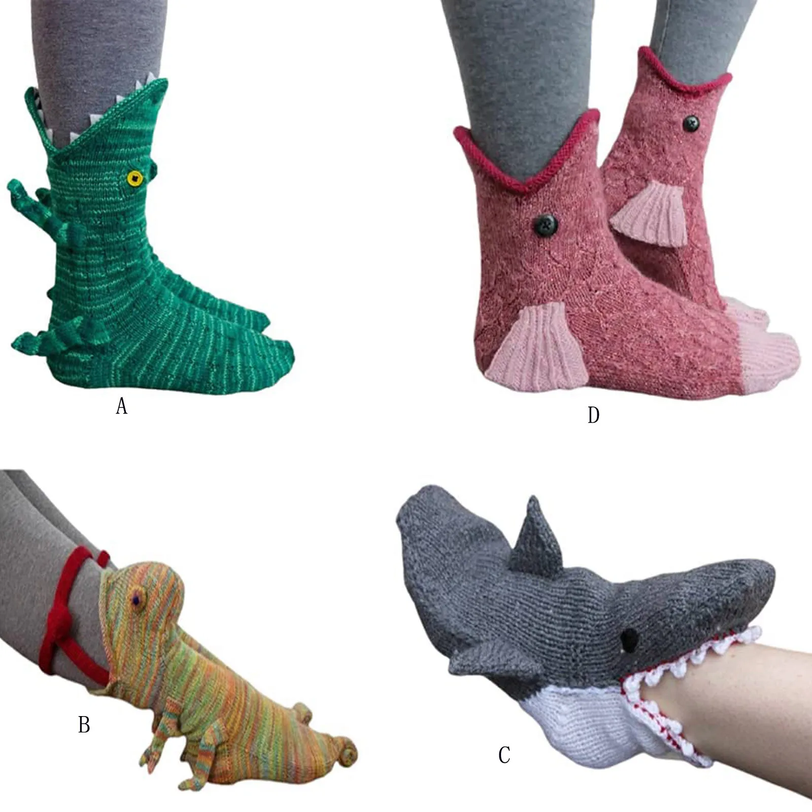 Christmas Socks Shark Fish Chameleon Crocodile Knitted Socks Cute Novelty Unisex Winter Warm Floor Sock Knit Crocodile Xmas Gift