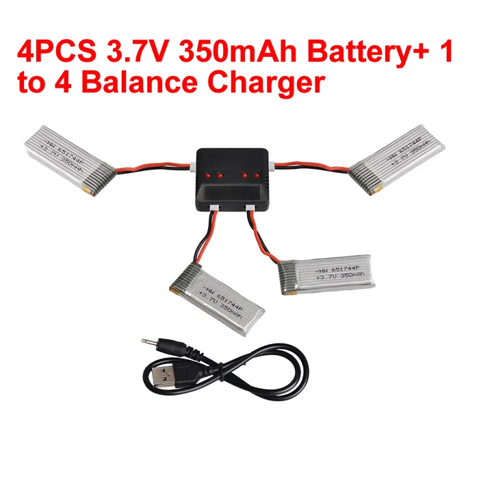 

Drone Spare Parts 3.7V 350mAh Battery 4PCS + 1 to 4 Balance Charger Set for Syma X3 X7 RC Quadcopter